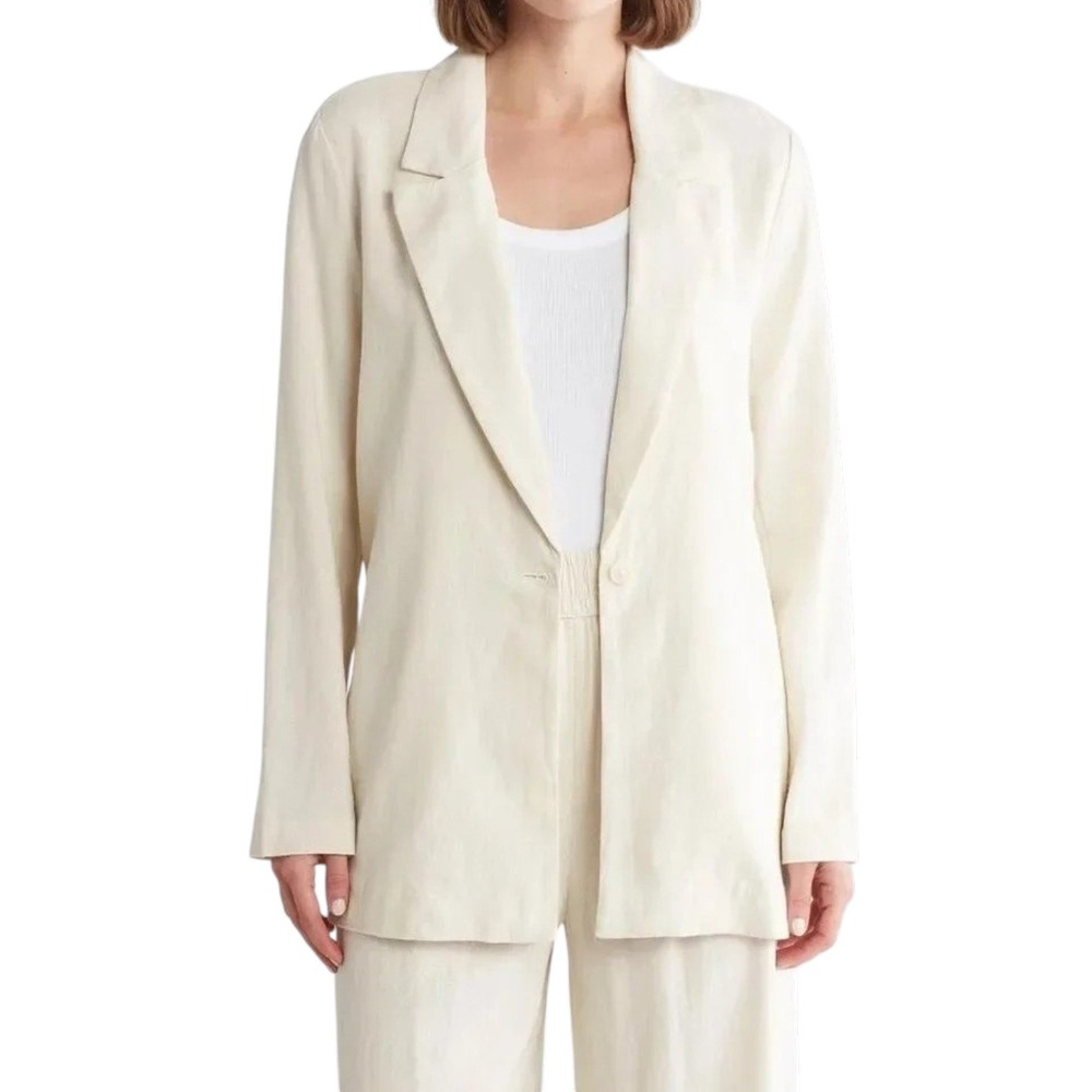 Melrose and Market Blazer Women L Ivory Dove Linen Blend One Button Jacket NEW
